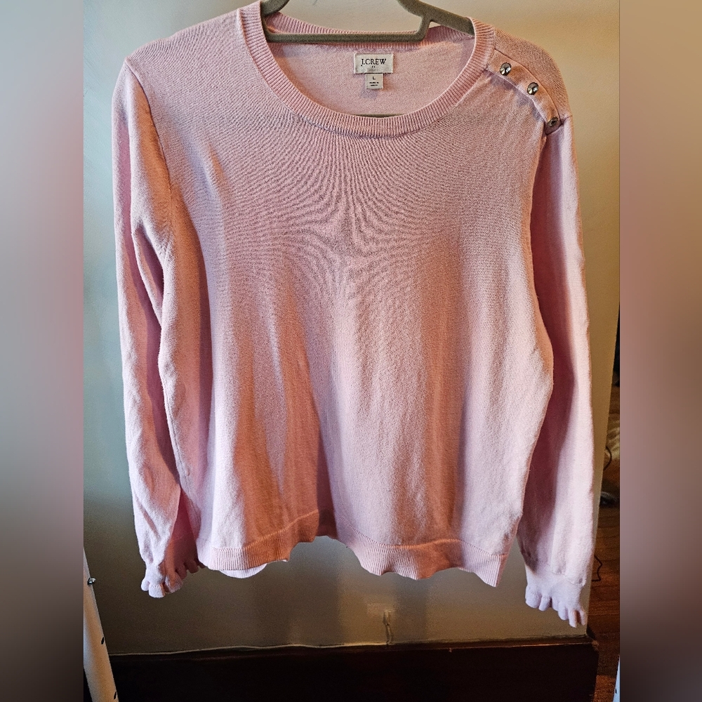 JCREW light pink sweater with rhinestone shoulder. Size large